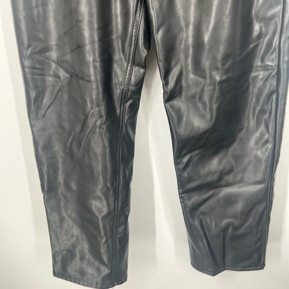 Abercrombie & Fitch The Ankle Straight Pants Ultra High Rise Vegan Leather Black - Picture 4 of 7